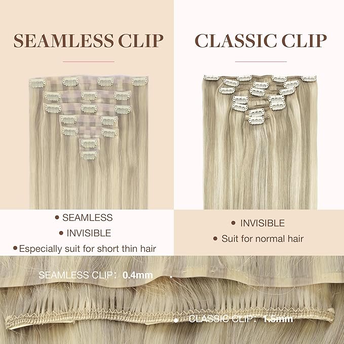 GOO GOO Clip in Hair Extensions Real Human Hair, Remy Human Hair Extensions Clip ins for Women, Natural Human Hair, 24inch 120g 7Pcs, 17A/60A Ash Blonde Highlighted Platinum Blonde