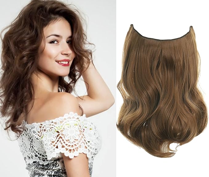 Invisible Wire Hair Extensions Transparent Wire Adjustable Size 4 Secure Clips Long Wavy Curly Secret Hairpiece 14 Inch for Women