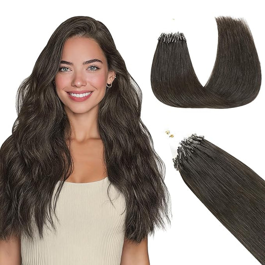GOO GOO Micro Link Tip Hair Extensions Real Human Hair, 22inch 50g 50S, Cold Fusion Micro Link Tip Hair Extensions, Invisible Remy, 1C Mocha Brown