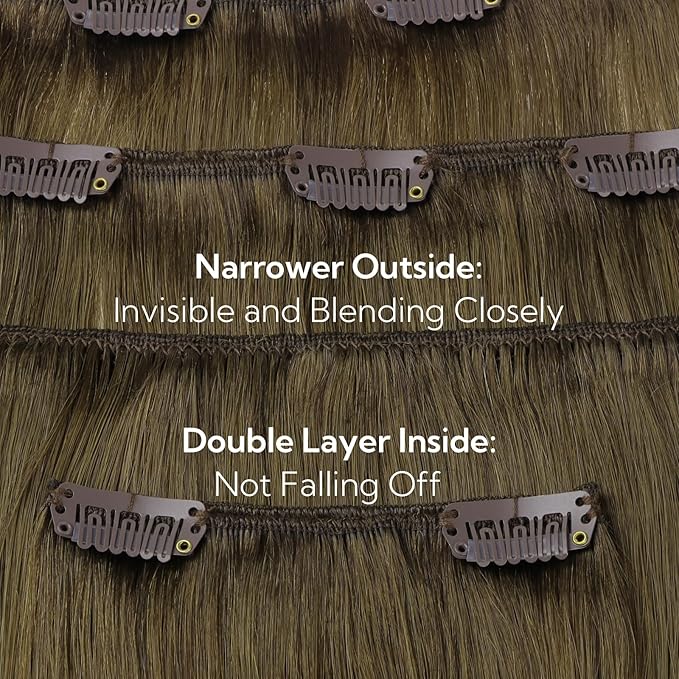 HOTBANANA Clip in Hair Extensions Real Human Hair, 150g 9pcs 24 inch Walnut Brown to Ash Brown and Bleach Blonde Straight Remy Clip in Extensions Full Head for Women