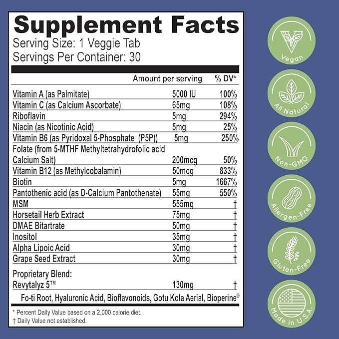Essential Source Biotin (Biotina Vitaminas) - Hair Skin Nails Vitamins for Women & Men - 5000 mcg - Hair Growth Support Supplements - 90 Tablets - with Revytalyz 5, Vitamin A, C, B12 - Made in USA