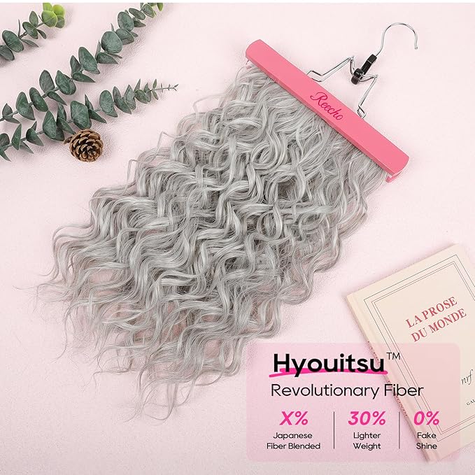 REECHO Curly Hair Extensions, 4PCS 16 inch Clip in Hair Extensions Lace Weft Short Curly Hair Extensions Clip Ins Invisible Natural Hairpieces for Women, Silver Grey