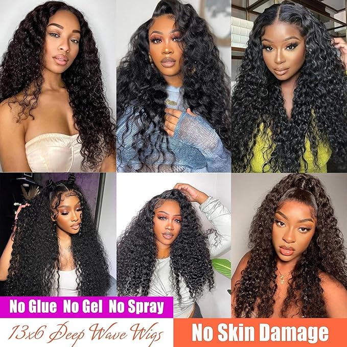 20 Inch 13x6 Deep Wave Lace Front Wigs Human Hair 200% Density HD Transparent Lace Front Wigs Human Hair Pre Plucked Bleached Knots Glueless Wig