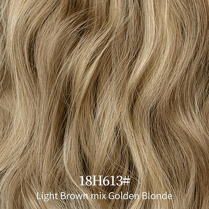 KooKaStyle Invisible Wire Hair Extensions with Transparent Headband Adjustable Size 4 Secure Clips Long Wavy Secret Wire Hairpiece for Women(16 Inch Light Brown mix Golden Blonde)