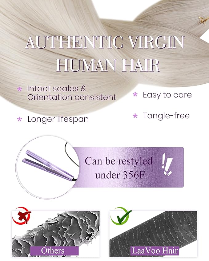 LaaVoo Micro Link Hair Extensions Human Hair Blonde Micro Beads Extensions Human Hair Platinum Blonde Micro Loop Hair Extension Real Human Hair 20 in 50g 50S
