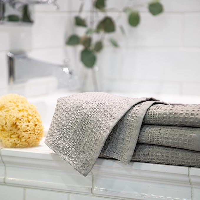 GILDEN TREE Waffle Bath Sheet Large Bath Towels Quick Dry Thin Body Towels, 40x80 Oversized Bath Towels for Adults, 2 Pack Bath Sheet Set, Classic Style (Pewter)
