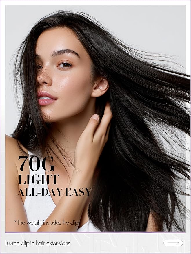 LUVME Straight Seamless 70g 4Pcs Clip in Hair Extensions Full Max with 18inch Remy Human Hair Clip ins Extensions, Natural Black 100% Real Soft Hair