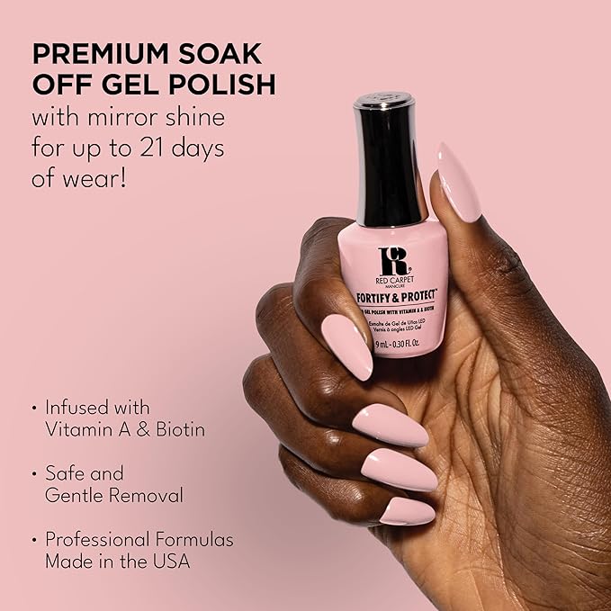 RC Red Carpet Manicure Fortify & Protect Blush Pink Crème Gel Polish for Strong, Healthy Nails - Infused with Vitamin A & Biotin - (Passport To Petals) Led Nail Gel Color, 0.3 Fl Oz