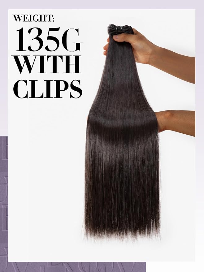 LUVME Clip in Hair Extensions,16 Inch 2 Pack 270g 18pcs Silky Straight Invisible Clip in Hair Extensions Human Hair Natural Black Hair Clip on for Women