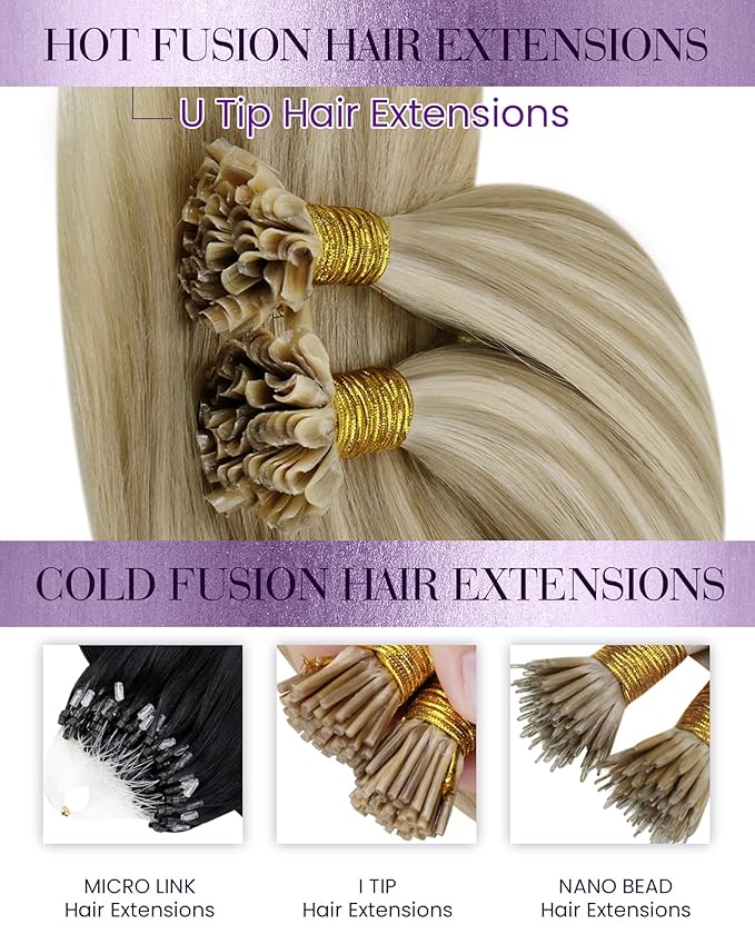 LaaVoo K Tip Hair Extensions Blonde Highlight Ktip Hair Extensions Human Hair Invisible Seamless 50s 50g 20in