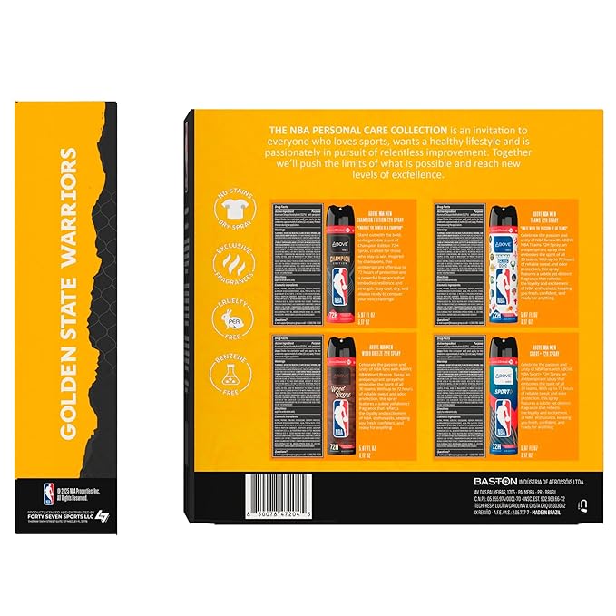 Above NBA – GOLDEN STATE WARRIORS Deodorant Gift Set – A Giftable Set for WARRIORS Fans – Antiperspirant Spray, 4 Signature Scents, 72h Protection, Dry Spray, No Stains – 5.07 oz, Pack of 4