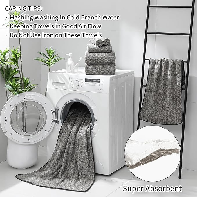 Ultra Soft Bath Towel Set,12 Piece (4 Bath Towels,4 Hand Towels,4 Washcloths) Family Bathroom Towels Set with Hanging Loop,Quick Dry Extra Absorbent Shower Towel for Bathroom,Hotel,Spa-Dark Brown