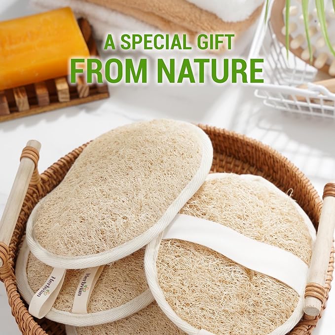 Vietnamese Natural Loofah Exfoliating Body Scrubber Pads, 100% Plant-Based Shower Luffa Sponge, Bath Loofah for Women Men (Pack of 1)