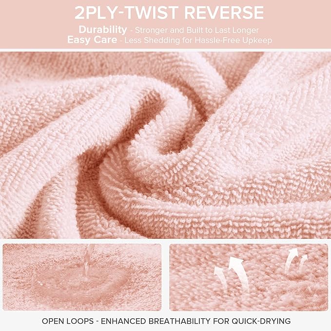 Comfort Spaces Luxury Bath Towel Set - 6 Piece - 2 Bath, 2 Hand, 2 Washcloth - Pink - Cotton - Quick Dry - Soft - Lightweight - Blush