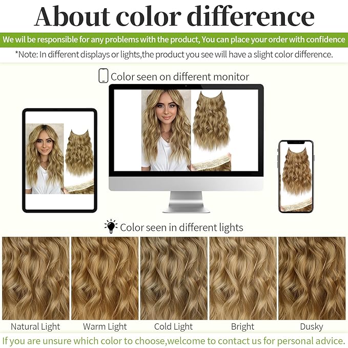 KooKaStyle Invisible Wire Hair Extensions with Transparent Headband Adjustable Size 4 Secure Clips Long Wavy Secret Wire Hairpiece 16 Inch 112#Honey Blonde for Women