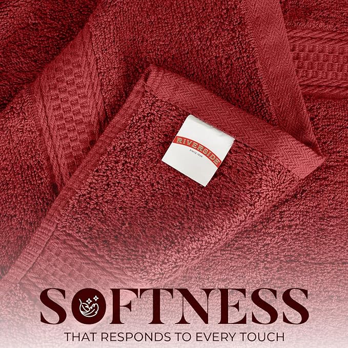 RIVERSIDE 100% Ring Spun Cotton Large Bath Towels Set of 4, 27 x 54 Inches – Quick Dry, Soft & Highly Absorbent Towels for Shower & Bathroom – Luxury 600 GSM Towels for Home, Spa, Gym, Hotel, Red