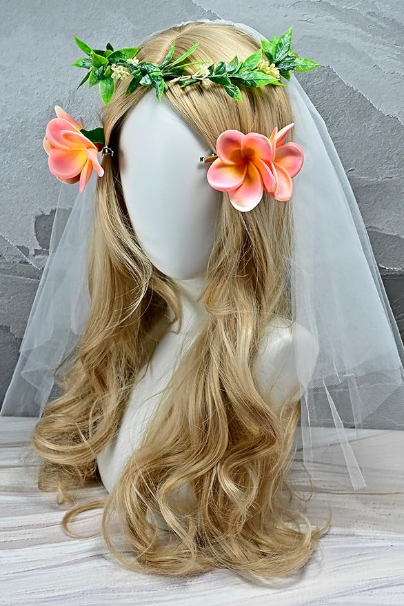 Pack of 2 Real Touch Flowers Hawaiian Flower Hair Clips Plumeria Hibiscus Hair Clips Handmade Hair Accessories for Beach Wedding Bridal Party Mother's Day Women Girls Holiday Gifts(c-824, 2pcs)