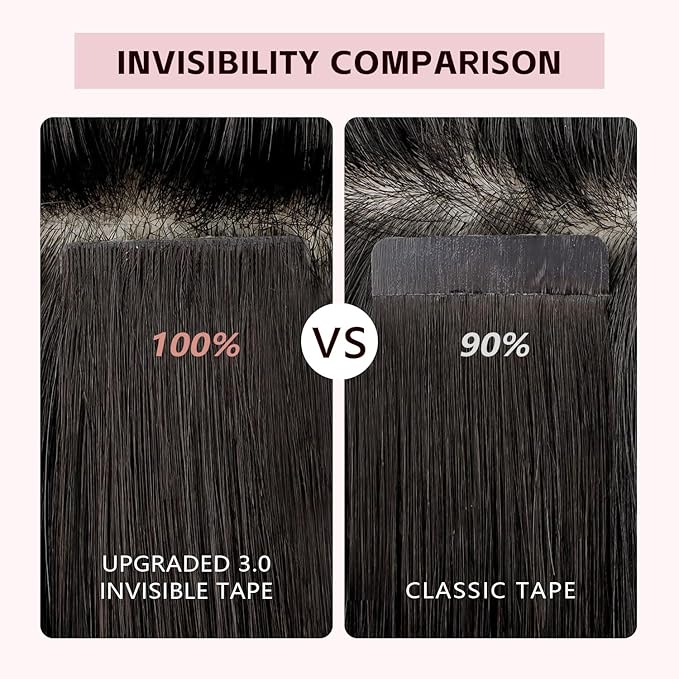 Invisible Tape in Hair Extensions Real Human Hair Pro3.0#1 Jet Black Color 20pcs 50g 22inch Seamless Insert Hand-Tied Invisi Edge Tape ins Extensions 3rd-Generation（#1-22inch）