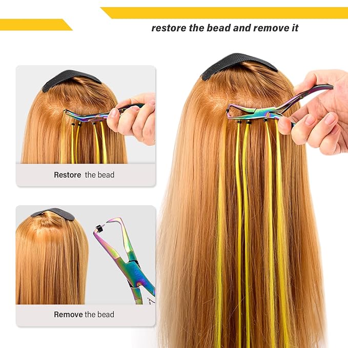 Gomake Microlinks Hair Extensions Kit, Hair Extension Closer and Removal Pliers, Micro Beads Pulling Hook & Microbead Loop Tool, Micro Links Silicone Rings Bead 200PCS(Rainbow)
