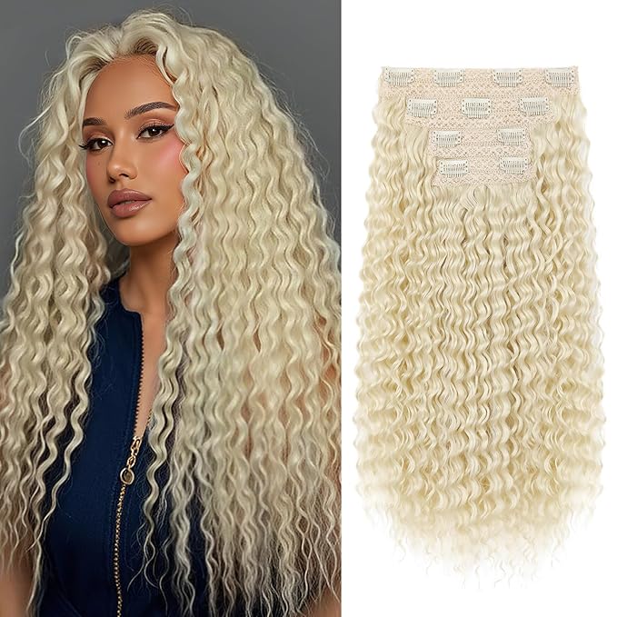 REECHO Hair Extensions - 4PCS 20" Water Wave Clip in Hair Extensions 100% Super Protein Silky Soft Natural Look with Invisible Lace Weft Hairpieces for Women - Black Brown