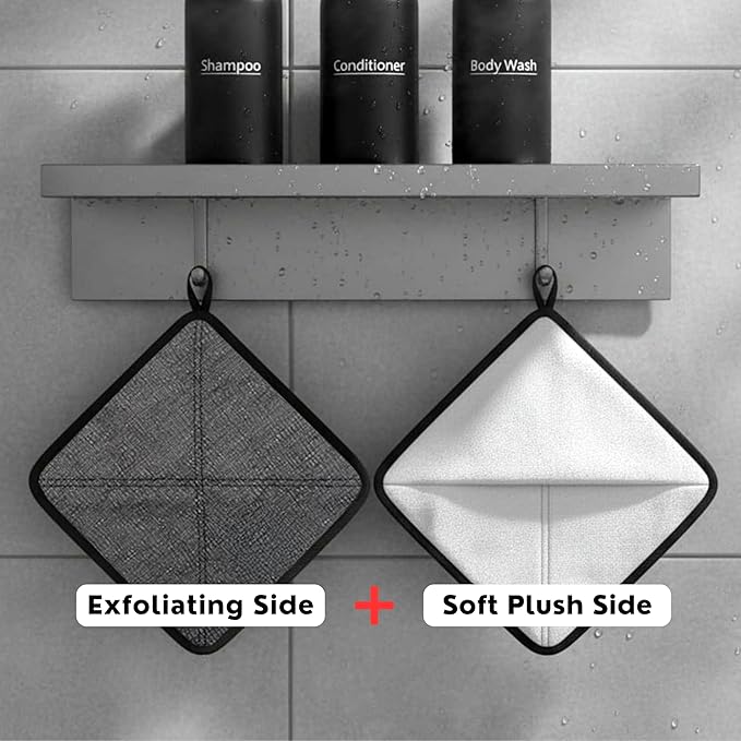 Bye Bye Loofah Double-Sided Exfoliating Washcloth with Hand Pocket – Rough & Soft Texture for Deep Clean, Smooth Skin, Fast Drying Body Scrubber for Shower or Bath