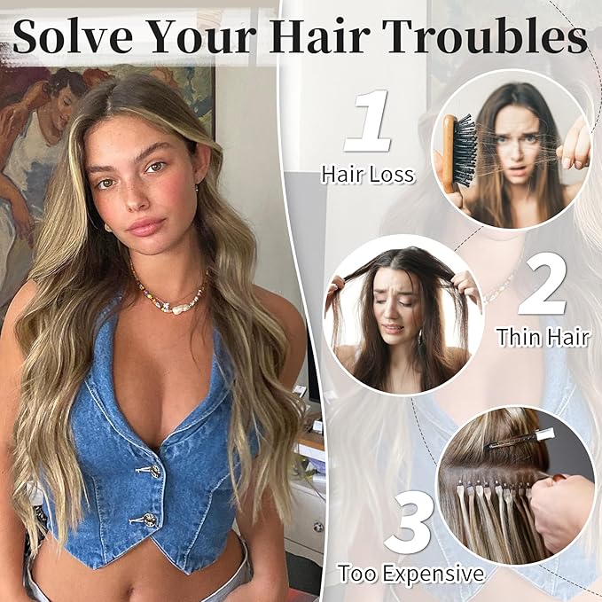 KooKaStyle Invisible Wire Hair Extensions with Transparent Headband Adjustable Size 4 Secure Clips Long Wavy Secret Wire Hairpiece 20 Inch 18H24#Medium Brown Ash Blonde for Women