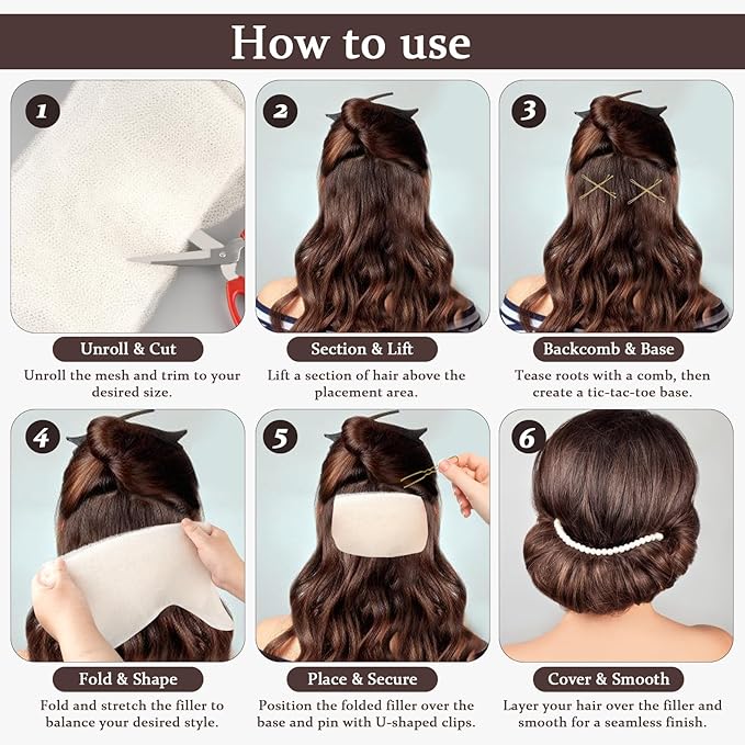 Hair Filler for Updos, Hair Bumps for Volume Insert, Hair Sponge for Blonde Women, 107 Pcs Hair Padding Kit with Bobby Pins and U Shape Pin, Pleastic Hair Clips and Comb