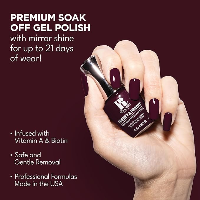 RC Red Carpet Manicure Fortify & Protect LED Gel Nail Color - Long-Lasting, Vibrant, Professional Quality, High Shine, Chip-Resistant - Infused with Vitamin A & Biotin (Film Reel Red, 0.3 Fl Oz)