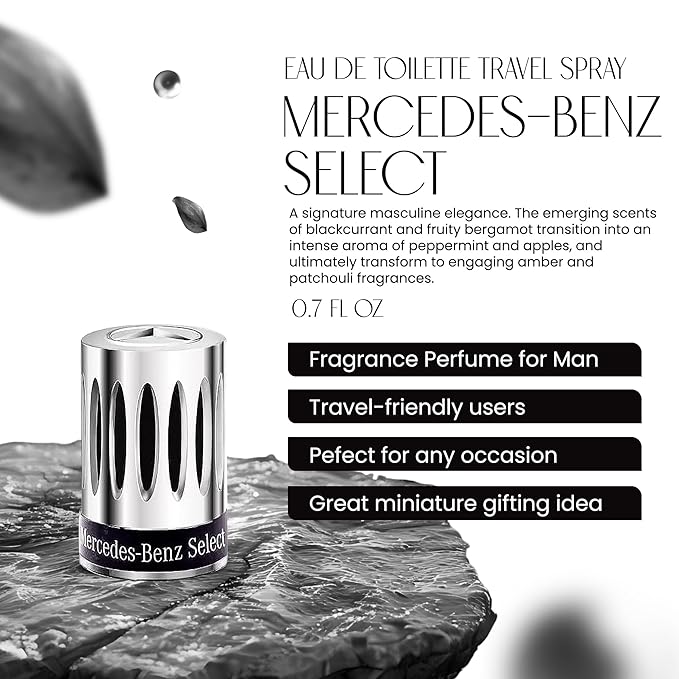 Mercedes Benz Select - Mini Eau de Toilette for Men - Long Lasting Mens Fragrance with Bergamot and Musk Notes - Fruity Woody Cologne for Men - 0.7 oz