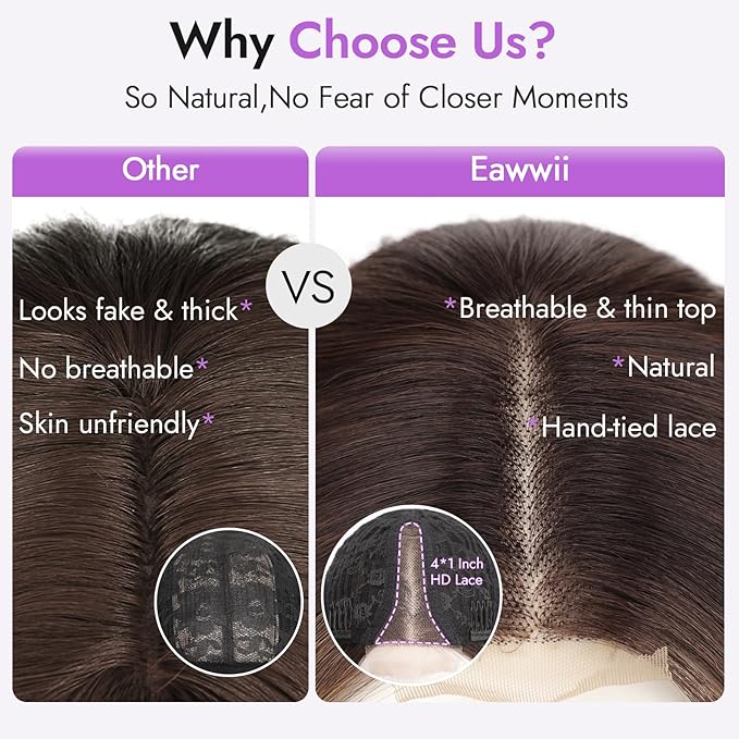 Brown with Caramel Highlights Short Wavy Wig for Women Lace Hairline Bob Style Synthetic Heat Resistant - Natural Appearance for Everyday Hairstyle 14 Inch