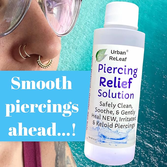 Urban ReLeaf PIERCING RELIEF Solution ! Safely Clean, Soothe & Gently Calm New, Irritated and Bumpy Piercings. 100% Natural Sea Salt, Tea Tree, Rosemary