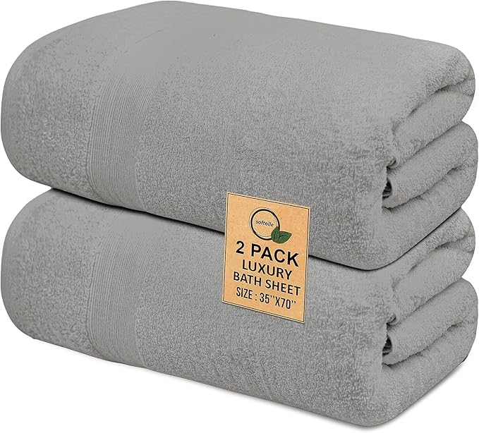 Softolle 100% Cotton Luxury Bath Sheets - Pack of 2 (35" x 70") | Super Soft, Quick-Dry & Highly Absorbent Towels for Bathroom, Home, Spa & Gym (Silver Grey)