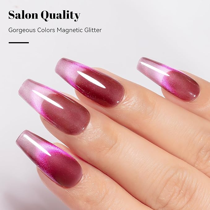 YTD Likomey Cat Eye Gel Nail Polish,High Shine Glass 15ml Maple Hot Pink Magnetic Shimmer Glitter Translucent Jelly Salon Home Fall Winter UV Color Varnish with Magnet Stick,HEMA Free TPO Free,MY508