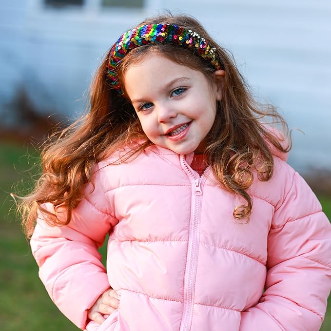 FROG SAC Sequin Headband for Girls, Wide Headbands for Kids, Sparkly Reversible Sequined Toddler Hair Bands, Sparkle Head Band Hair Accessories, Easter Basket Fillers Stocking Stuffers (Rainbow/Gold)