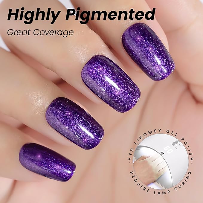 YTD Likomey Vintage Purple Glitter Gel Nail Polish,15ml Fall Winter High Pigment Shimmer Shiny Sparkly Salon Home DIY Manicure UV Color Varnish,SF404