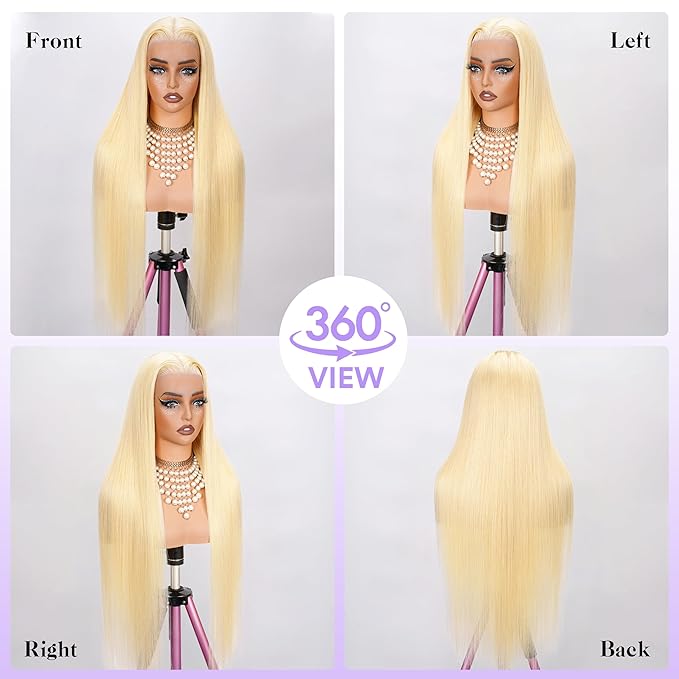 613 13x6 Lace Front Wig Human Hair 250 Density 22 Inch Straight Blonde Wig Human Hair 613 HD Lace Frontal Wigs 13x6, No Synthetic Blend No Tangle No Shedding Triple Lifespan 3X 100% Real Human Hair