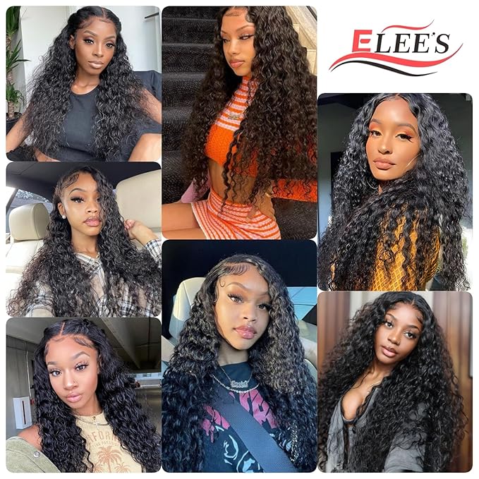 13x6 HD Transparent Lace Front Wigs Human hair Pre Plucked 200% Density Brazilian Water Wave Frontal Wigs Human Hair with Baby Hair Natural Hairline Natural Black Color 28 Inch