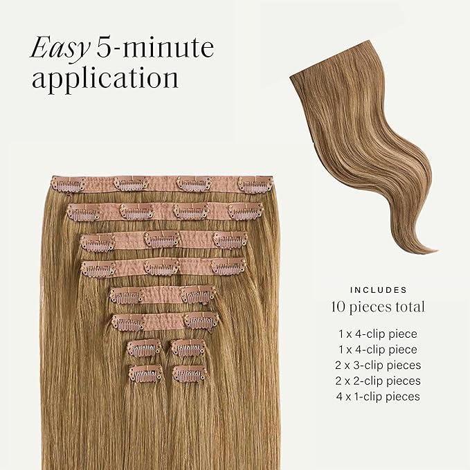 Luxy 100% Remy Human Hair, Classic 160g Clip-In Hair Extensions - 10 Wefts Multi-Dimensional Color for Natural Blending, Adds Volume & Length, Easy Apply & Remove 16" Bronde Balayage Classic