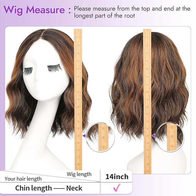 Dark Brown Mixed Chestnut Short Wavy Wig for Women Lace Hairline Bob Style Synthetic Heat Resistant - Natural Appearance for Everyday Hairstyle 14 Inch