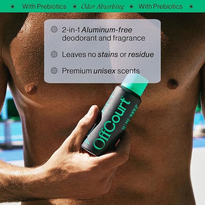 OffCourt - Natural Deodorant Body Spray for Men and Women - Aluminum Free - Whole Body Deodorant for Women and Men - Bold, Long-Lasting Coconut Water and Sandalwood Scent, 3.4 Ounce (Pack of 1)