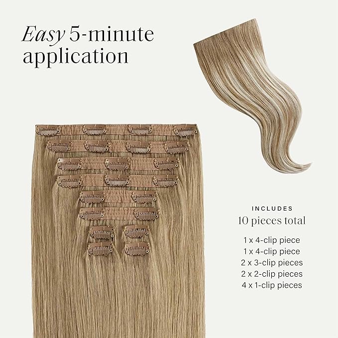 Luxy Hair 24" Natural Blonde Balayage Classic Clip-In Hair Extensions (240 grams) 100% Remy Human Hair, Natural,Volume, 10-Piece Set, Blends Easily