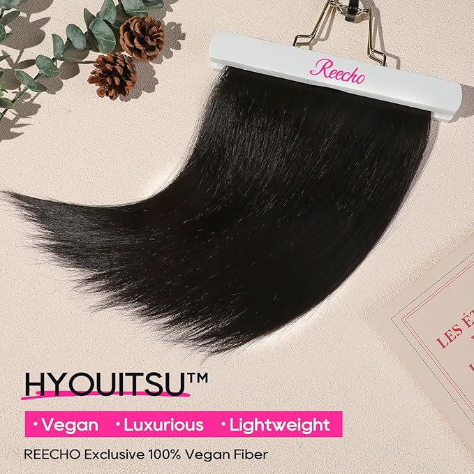 REECHO 12" Invisible Wire Hair Extensions with Thinner Softer Lace Weft Adjustable Size Removable Secure Clips in Short Straight Secret Hairpiece for Women (Off Black)