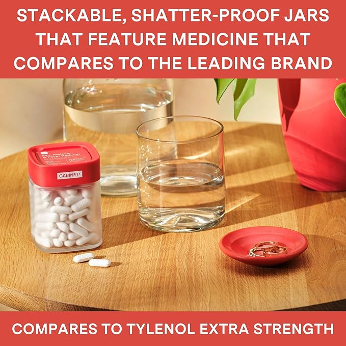Cabinet: 500mg Acetaminophen for Headache Relief, Toothaches, Sore Throat, and Fever Reducer, Includes 1 Refillable Medicine Jar, 120 Tablets Refillable Glass Jar - (Pack of 3)