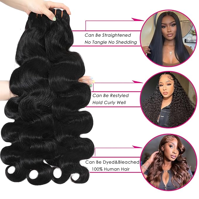 16A Raw Body Wave Human Hair Bundles Human Hair 100% Unprocessed Brazilian Boutique Virgin Hair Extensions,Double Wefts,Triple Lifespan (Body Wave 4 Bundles, 24 26 28 30 inch)