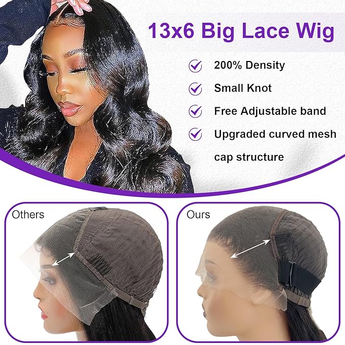 Zazumi 13x6 Body Wave Lace Front Wigs Human Hair 200 Density HD Transparent Lace Frontal Human Hair Wig for Black Women Glueless Wigs 24 Inch