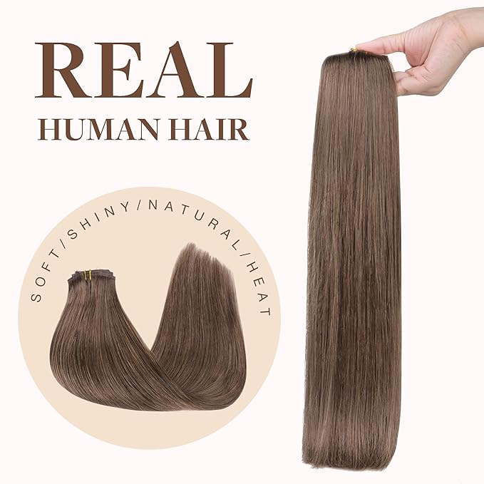GOO GOO Clip in Hair Extensions Real Human Hair, Remy Human Hair Extensions Clip ins for Women, Natural Human Hair, 20inch 130g 7Pcs, #5 Light Ash Brown