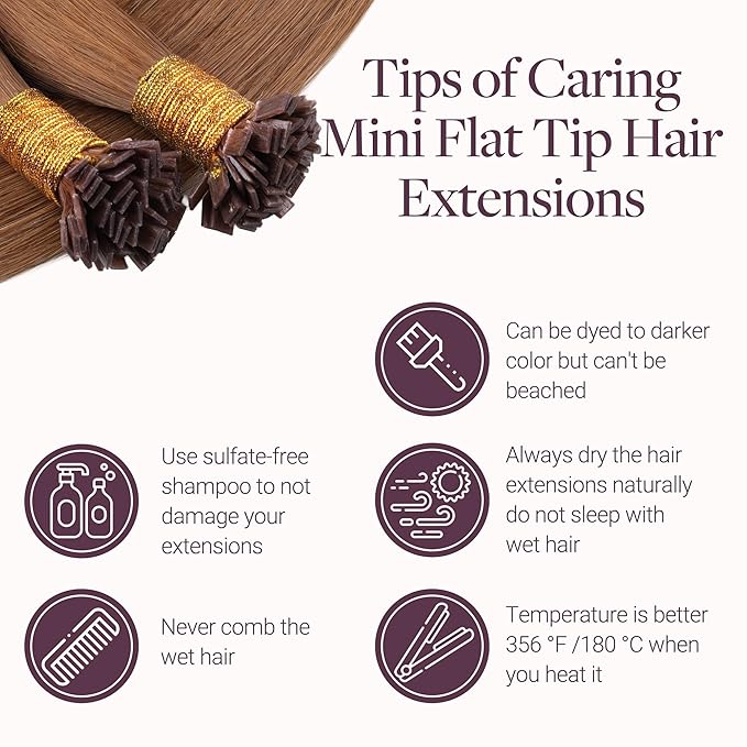 GOO GOO Mini Flat Tip Hair Extensions K Tip, Invisible Hot Fusion Human Hair Extensions, 20inch 50g 63S, 330 Cinnamon Terra Copper