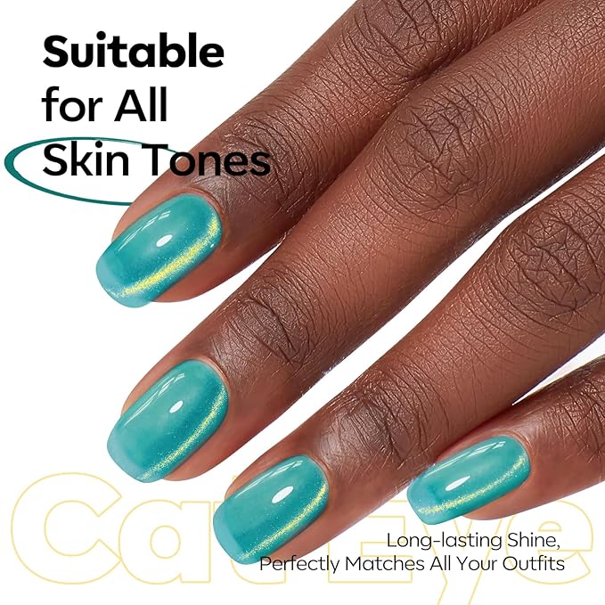 modelones 9D Magnetic Cat Eye Gel Nail Polish Green Holographic Mint Blue Golden Shimmer, 15ML UV LED Soak Off Gel Nail Art Manicure 15ML