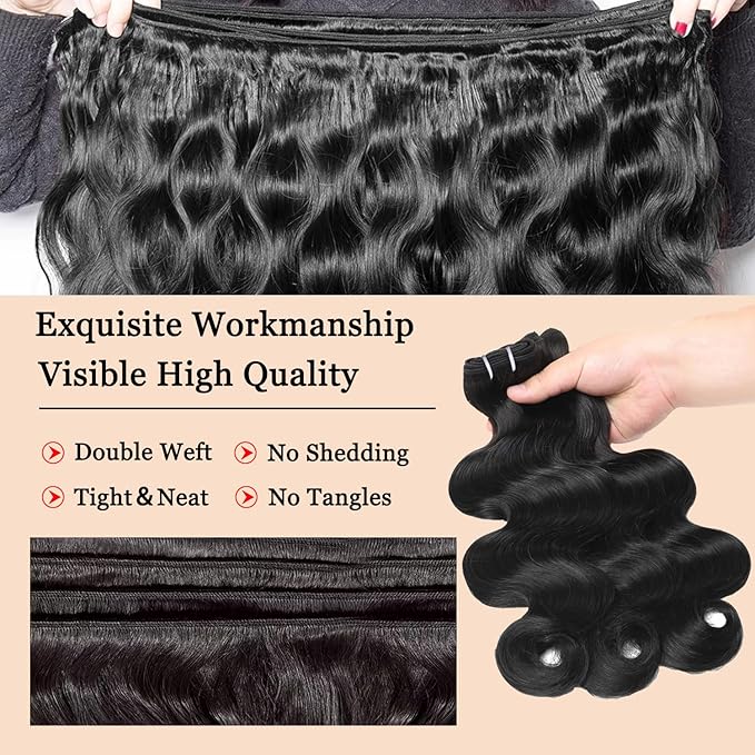 12A Body Wave Bundles 22 24 26 Inch Brazilian Hair Body Wave Human Hair Bundles 100% Unprocessed Brazilian Virgin Remy Hair Human Hair 3 Bundles Human Hair Extensions Natural Color