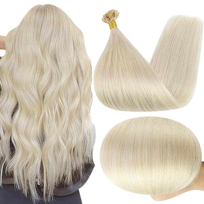 Full Shine Utip Human Hair Extensions 18 Inch Keratin Bond Hair Extensions Real Human Hair Color 60 Platinum Blonde Fusion U Tip Extensions 50 Grams add Volume